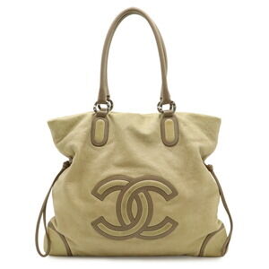 CHANEL Coco Mark Large Tote Bag Shoulder Leather Beige Greige